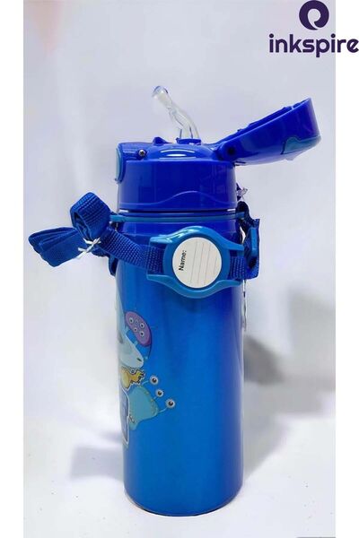 inkspire زجاجة مياه من الألومنيوم للأولاد سعة 600 مل - زجاجة مياه للطلاب مع مصاصة معلقة وقفل خالٍ من الرائحة