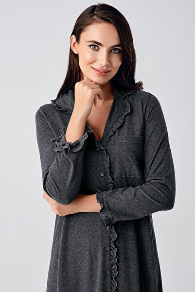 Artış Stretchy Cotton Fabric - Long Sleeve Maternity Nightgown