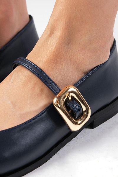 Mio Gusto Juliet Navy Blue Women's Ballerinas - Side Buckle Shoes