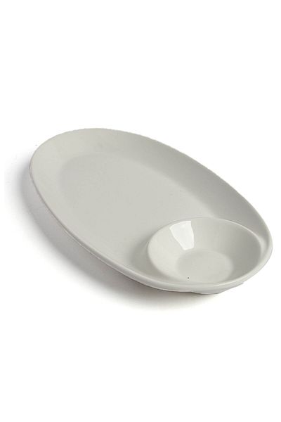 SQUALO Elegant Porcelain Oval Serving Flate Plate - Divided Modern Model, White - 33x17cm - A24963
