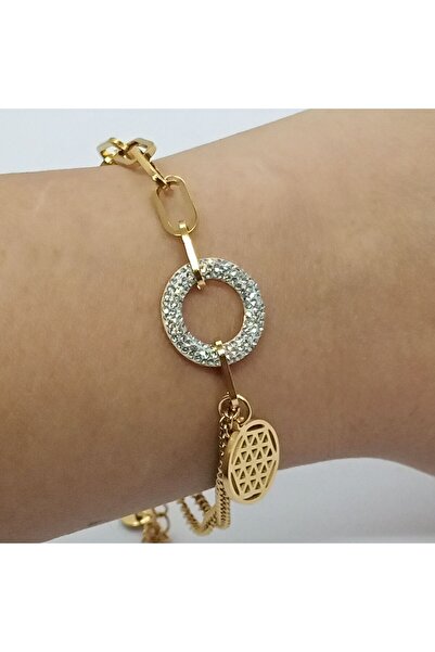 Ödül Moda الصلب الذهب خاتم الزركون حجر زهرة الحياة سحر سوار