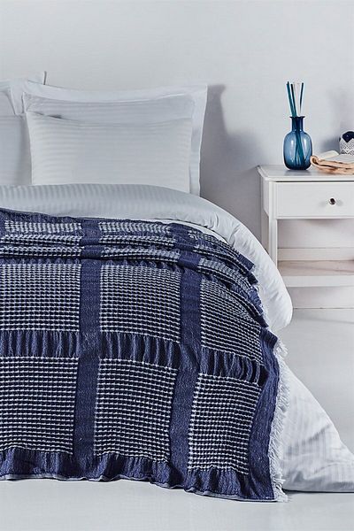 Denizli Concept Navy Blue Waffle Double Bedspread - Soft and 100% Cotton 230x25