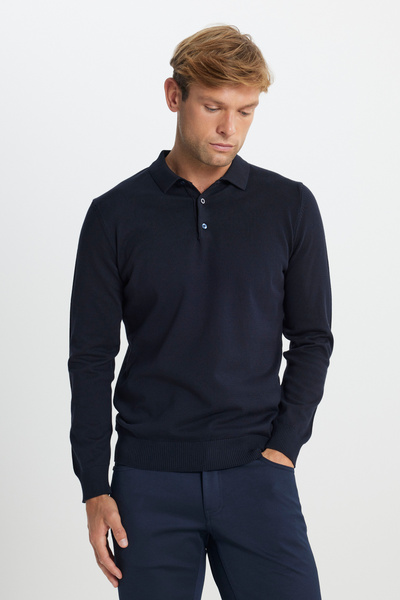 ALTINYILDIZ CLASSICS Erkek Lacivert Pamuklu Standart Fit Normal Kesim Polo Yaka Triko Kazak