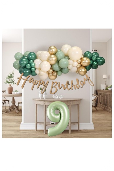 BİDOLUMUTLULUK Birthday Celebration Set - Mildew Green, Concept Party Enterta...