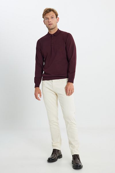 ALTINYILDIZ CLASSICS Pulover Tricotaj Bărbați Roșu Claret - Bumbac, Guler Polo, Potrivire Standard