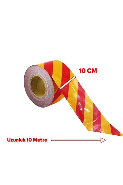 Badem10 Yellow Red 10 Meters Adhesive Flat Strip Tape - Reflective and Phosphorescent