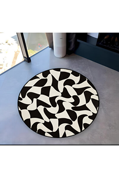 Rugs Modern Halı سجادة ميرا دائرية باللونين الأبيض والأسود منقوشة بقاعدة منسو...