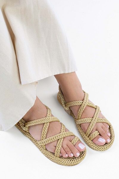 Shoeberry Gold Straw Women's Sandals - Aero Model