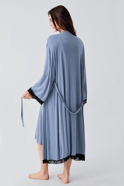 Artış Lycra Long Sleeve Viscous Nightgown and Dressing Gown Set for Pregnant Women