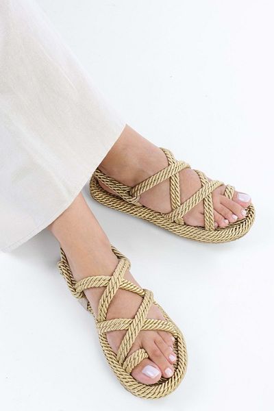 Shoeberry Gold Straw Women's Sandals - Aero Model