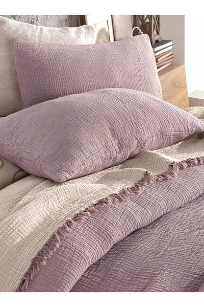 destinyhometex Cuvertură de pat dublă de culoare liliac 4 straturi muselină 100% bumbac 230x250 cm King Size
