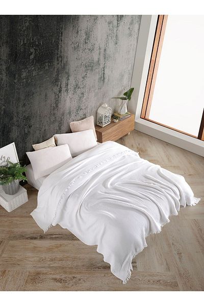 destinyhometex White 4 Layer Multi Muslin 100% Cotton Single Bedspread 160x240 cm