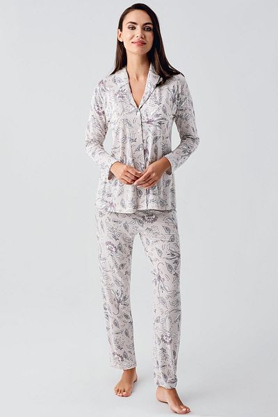 Artış Patterned Viscous Pajama Set - Long Sleeve and Buttoned
