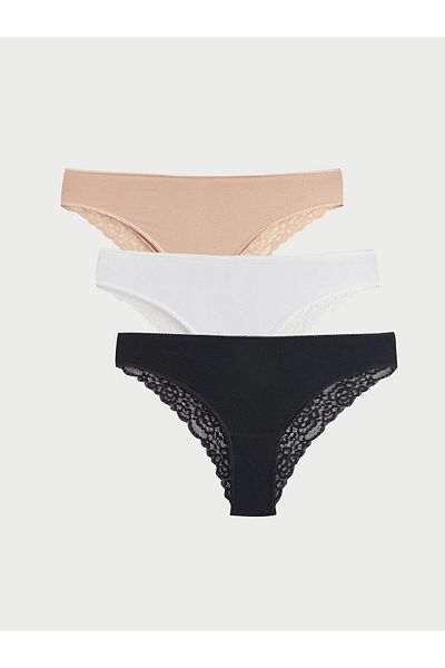 LC Waikiki Lcw Dream - Brazilian 3-piece Panty Pack with Black Lace