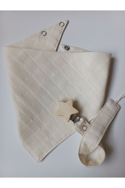 sbbaby Muslin Baby Bib Star Pacifier Holder with Wooden Clip