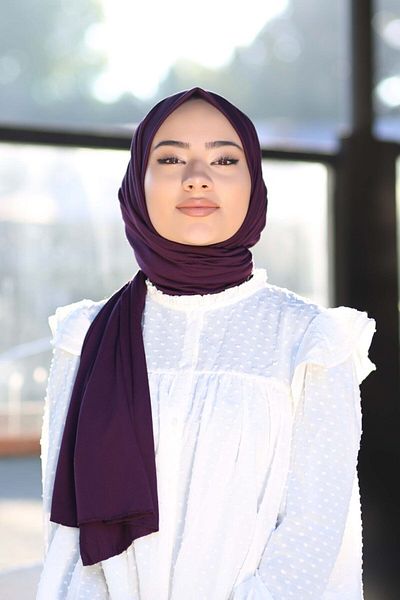Organic Μοντέλο χτενισμένο βαμβακερό σάλι Hijab - Μωβ