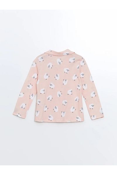 LC Waikiki Lcw Dream Coral Printed Shirt Collar Printed Long Sleeve Girls' Pajamas Set