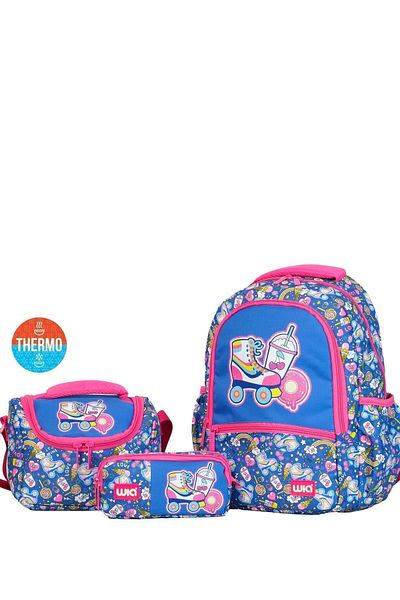 Wia Patterned Luxury School Bag Set - Lunch and Pencil Box with Thermos
