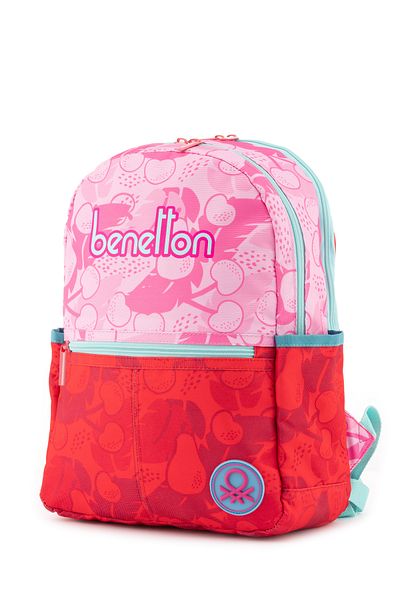 United Colors of Benetton Rucsac pentru fete Benetton cu model cireșe roz - scris