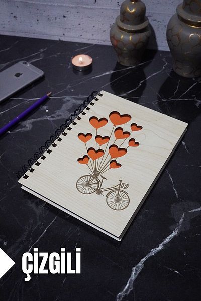markcat Bicycle Balloon Themed Lined Wooden Cover Notebook - Agenda/school Notebook (A5 - 120 Pages)