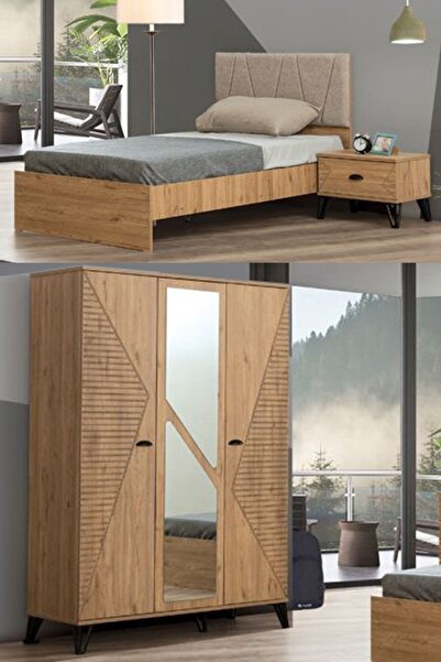 Setay Noce Genç Odası - 3 Kapılı Dolap, Karyola, Komodin