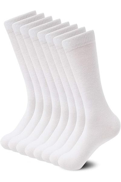 Mudizone 6 Συσκευασίες Λευκές Unisex Bamboo 200 Needle Seamless Premium Washable Long 6 Pair κάλτσες
