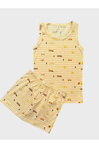 elmas kids Boy - Σετ μπόξερ αθλητικής φόρμας με βαμβακερό ριγέ κρέμα αυτοκινήτου