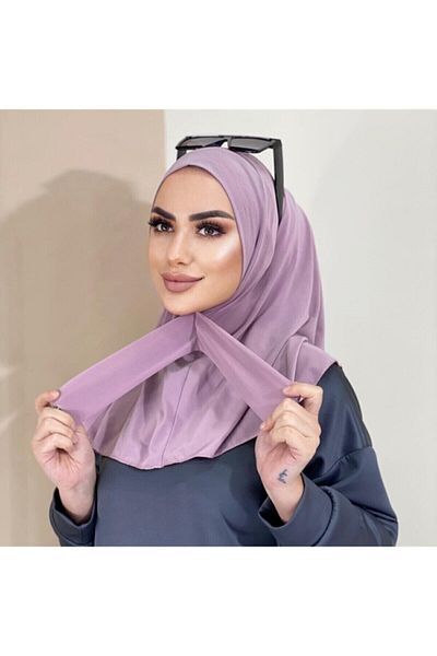 Helya Women's Hijab Light Gray Snap Neck Collar Hijab Bonnet Model Scarf Shawl with Snap Fasteners