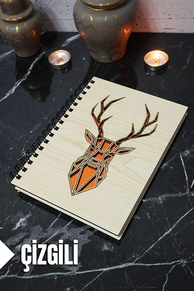 markcat Wooden Covered Deer Figured Lined Notebook - Agenda/school Notebook (A5 - 120 Pages)