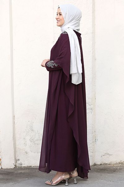 Ayşe Tesettür Plus Size Hijab Evening Dress - Deep Sandy Chiffon