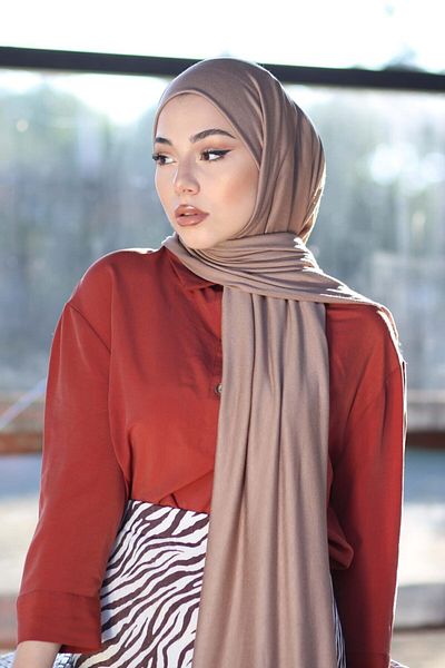 Organic Hijab Combed Cotton Shawl Hijap Model -mink