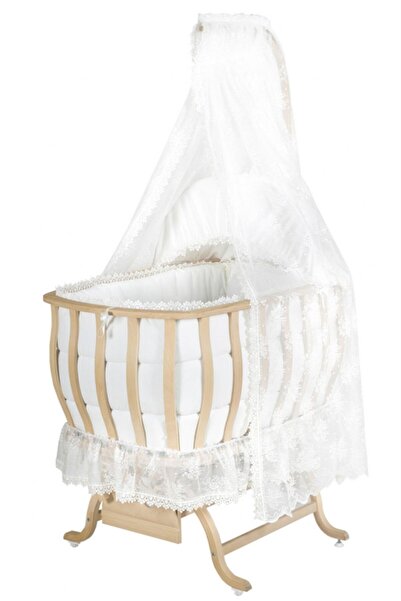 Setay Doğal Ağaç Beşik, Lüx Sallanan Beşik + Uyku Seti + Cibinlik - Natural