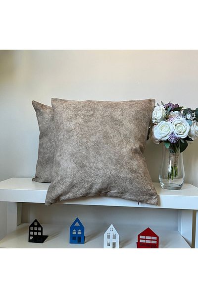 DECO Калъфка за възглавница от кожа с дигитален печат в цвят камък