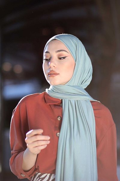 Organic Μοντέλο Hijab Χτενισμένο Σάλι - Water Green