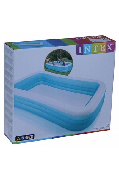 Intex مسبح عائلي كبير قابل للنفخ مع 3 حلقات 305x183x56 سم -58484