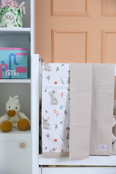 m montefair Country Rabbit Cream Padded Bottom Opening Cushion and Blanket, 45*75 Matte, 80x80 Cm Blanket