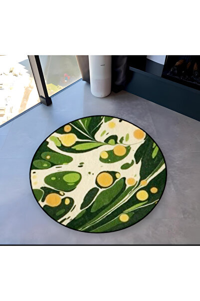 Rugs Modern Halı Green Theme Abstract Marbled Patterned Round Woven Base Mode...