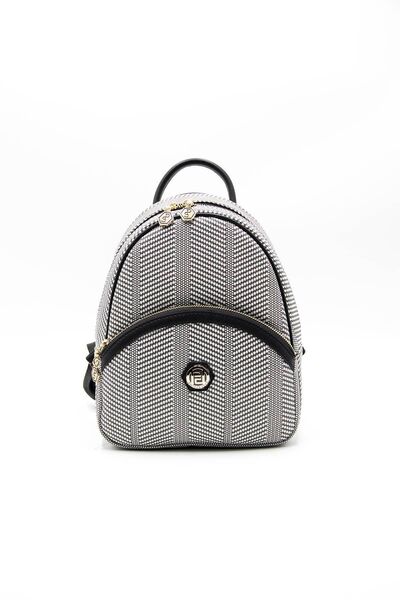 Silver Polo أسود أبيض - أسود Nv945 حقيبة ظهر نسائية