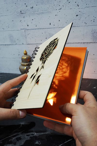 markcat Rose Themed Lined Notebook with Wooden Cover - Agenda and School Notebook (A5 - 120 Pages)
