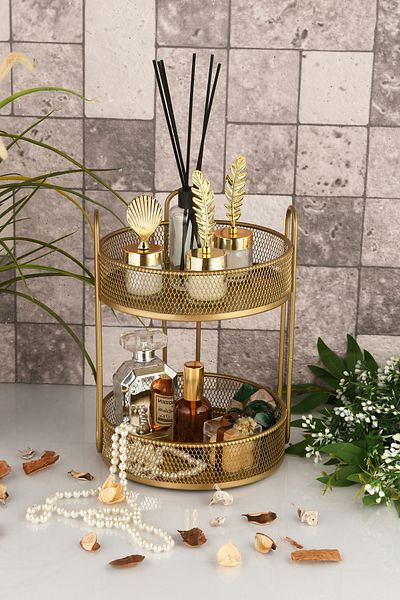 ANGDESİGN Angdesign Star Bathroom - Multi-purpose 2-tier Organizer, Service Presentation Tray Treat - Antique