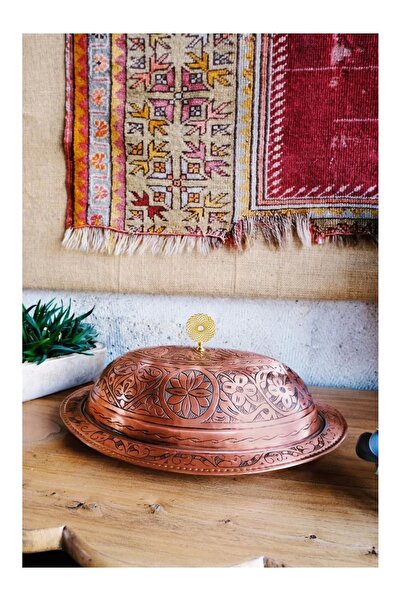 Bakır Concept BAKIR SUNUMLUK KAPAKLI OYMA NAKIŞLI 40 CM Mat Bakır