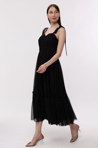 Asees Dotted Patterned Tulle Women's Evening Dress and Graduation Dress - Off the Shoulder