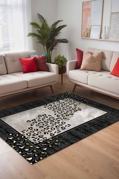 AIDA HOME Mondego Leopar Yıkanabilir Kaymaz Pamuk Taban Kadife Salon, Mutfak ...