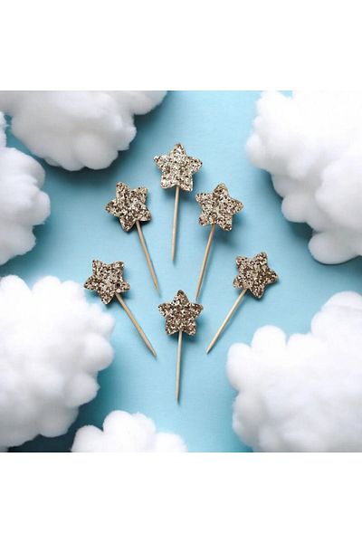 damlakidsmoda Star Toothpick 12 Pieces Gold Cake Decoration