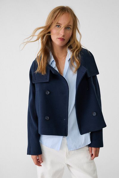 Stradivarius Stand Collar and Short Double-Breasted Jacket
