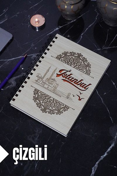 markcat Istanbul Themed Lined Wooden Cover Notebook - Agenda and School Notebook (A5 - 120 Pages)