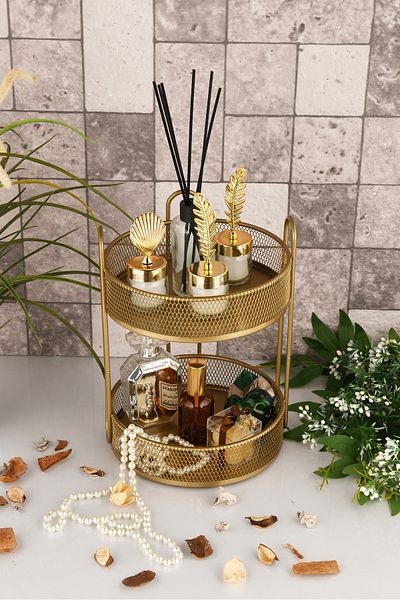 ANGDESİGN Angdesign Star Bathroom - Multi-purpose 2-tier Organizer, Service Presentation Tray Treat - Antique