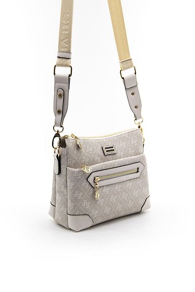 Silver Polo Geantă Crossbody pentru femei SP1110 - Argintiu și piatră polo, culoare os