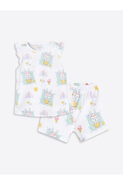 LC Waikiki Σετ πιτζάμες LCW Baby - Ecru Baby Girls με στάμπα με λαιμόκοψη με ...