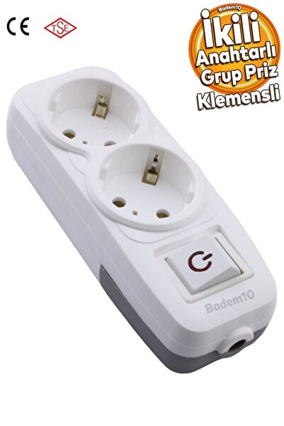 Badem10 2li Grup Priz Anahtarlı Klemensli Fiş Priz Topraklı Çoklu Grup Priz Çoğaltıcı Ikili Kablosuz Pirizi